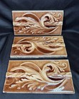 3 Antique J   Jg Low Art Tile Majolica Feather Leaf Brown 1880s Chelsea Mass