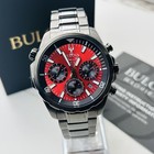 Bulova 98b350 Marine Star Red Dial Men   s Chronograph Quartz Watch Stainless 43mm