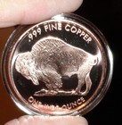 1 Oz  Solid  999 Fine Copper Round - Buffalo Nickel Design - Secured In Capsule
