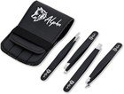 Precision Stainless Steel Tweezers Set Of 4 - Slant  Pointed  Flat   Angled For