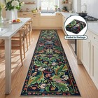 Botanical Non slip Runner Rug 2x10  Washable Boho Jungle  Dark Green