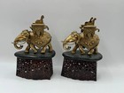 Pair Of Decorative Bronze Elephant Sculptures On Wood Stands 13 