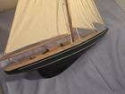 Vintage Wooden Pond Yacht Model - Sleek Black Hull - 2-mast Sailboat