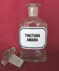 19c  Antique Medical Apothecary Crystal Glass Bottle W porcelain Enameled Label 