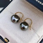 Natural Tahiti Aaaa 10-11mm Black Round Pearl Earrings 925s-