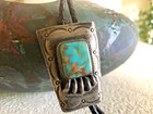Native American Eugene Martinez Paiute Turquoise Bear Claw Bolo Old Pawn Silver