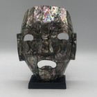 Abalone Shell Mask Sculpture On Black Weighted Base Vintage 1960   s