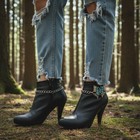 Women 2pcs Silver Metal Boot Chain Bracelet Shoe Anklet Blue Butterfly Charm Set