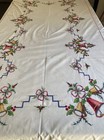 Vtg Embroidered Christmas Cotton Tablecloth 66   x 100    Nwot Cottage Core
