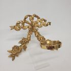 Vtg Brass Flowers   Ribbon Bow Wall Sconce Candle Holder Glass Bud Vase Holder 