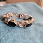 Vintage Taxco Mexico Tr-7 925 Sterling Silver Black Enamel Modernist Bracelet 8 