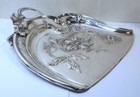 Antique Art Nouveau Silver Crumb Tray Silent Butler Floral Design European Marks