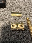 Vtg Gillette Gold Tech Razor Fat Handle Safety W case Blades