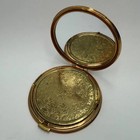 Vintage Brass Compact Powder Box Old Makeup Mirror Vanity Case Guilloche Enamel