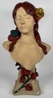Antique French Art Nouveau 24 5  Flower Maiden Beauty Woman Plaster Bust Statue
