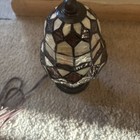 Vintage Tiffany-style Stained Glass Shade And Lamp Burnt Orange And Cream-works