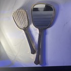 Vintage Art Nouveau Vanity Dresser Set 2 Piece Brush And Mirror Gold Tone 