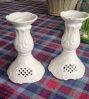 2 Vintage Lefton China 60th Anniversary 6  Candle Stick Holders Legacy White 