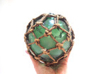 Japanese Glass Fishing Float Green W netting Hand-blown Nautical Decor Medium