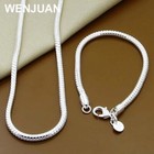 925 Sterling Silver 3mm Snake Chain Bracelet Necklace Set Women Man Jewelry