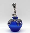 Vtg Perfume Bottle Cobalt Blue Pewter Filigree Collar Pewter Angel Stopper 