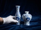 Chinese Blue   White Floral Porcelain Vase   Jar Pair  2 Pieces