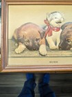 Vintage 1940s Art    susie   the Alley Cat Smiling Kitten 3d Puppies Framed 