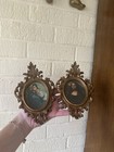 Vintage Pair Mini Ornate Portrait Picture Frames Gold Tone Regency Victorian 