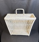 Vintage White Wicker Wall Hanging Basket Magazine Organizer