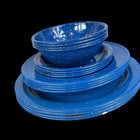 Enamelware Large Set Blue Speckled Metal Plates Cups Bowls Camp Camping 20 Piece