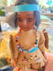 Native American Doll With Sleepy Eyes Beaded Dress  Head Arms Move Vintage