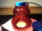 Atq Victorian Cranberry Diamond Quilt Oil Lamp Shade Globe Ceiling Hall Light