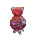 Antique Victorian Hand Blown Optic Panel Cranberry Art Glass Vase Applied Feet 