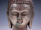 Antique Silver Glazed Copper Crafted Shakyamuni Buddha Head Sculpture  08072002