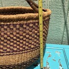 Handwoven African Market Basket Bolga Storage Container With Leather Handle