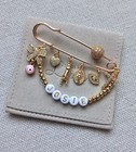 Personalized Baby Pin  Gold Baptism Pin  Baby s Name  Christening  Custom Charms