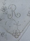 Monogram Letter R White On White Corner Madeira Hand Rolled Linen Hankie Free
