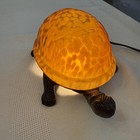 Vtg Turtle Lamp With Amber Tiffany Style Glass Tortoise Brass Base Night Light