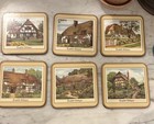 Vintage Set Of 6 Pimpernel English Cottages Beverage Coasters England Cork Back