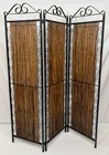 Vintage Wrought Iron   Bamboo 3 Panel Folding Room Divider Screen 65 5  Rattan