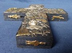 Vintage Mexican Folk Art Milagros Wood Cross Signed Estela Ogazon