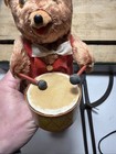 Vintage Antique Toy Wind Up Mechanical Drummer Tin plush Bear - Works 
