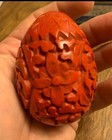 Vintage Hand-carved Asian Red Cinnabar Egg With Wood Base No Box