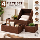 4-piece Woven Storage Basket Set Recycled Paper Rope Organizer Bins Brown