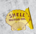Shell Motore Oil Porcelain Enamel Heavy Metal Sign 18 Inches With Flange