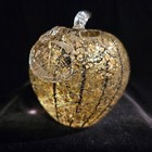 Hand Blown Glass Apple Paperweight Adventurine Black Stripes Applied Stem Leaf