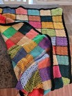 Vtg Crochet Granny Square Afghan Throw Blanket 40 X 56    Earth Tones Sofa Decor