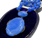 Antique Germany Art Deco Sterling Silver Hand Poured Blue Glass Signed Necklace
