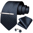 Mens Silk Necktie Solid Color Tie Pocket Square Cufflink Clip Set Wedding