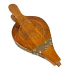 Vintage Wood And Leather Fireplace Bellows Hunting Cabin Dog Duck Carving